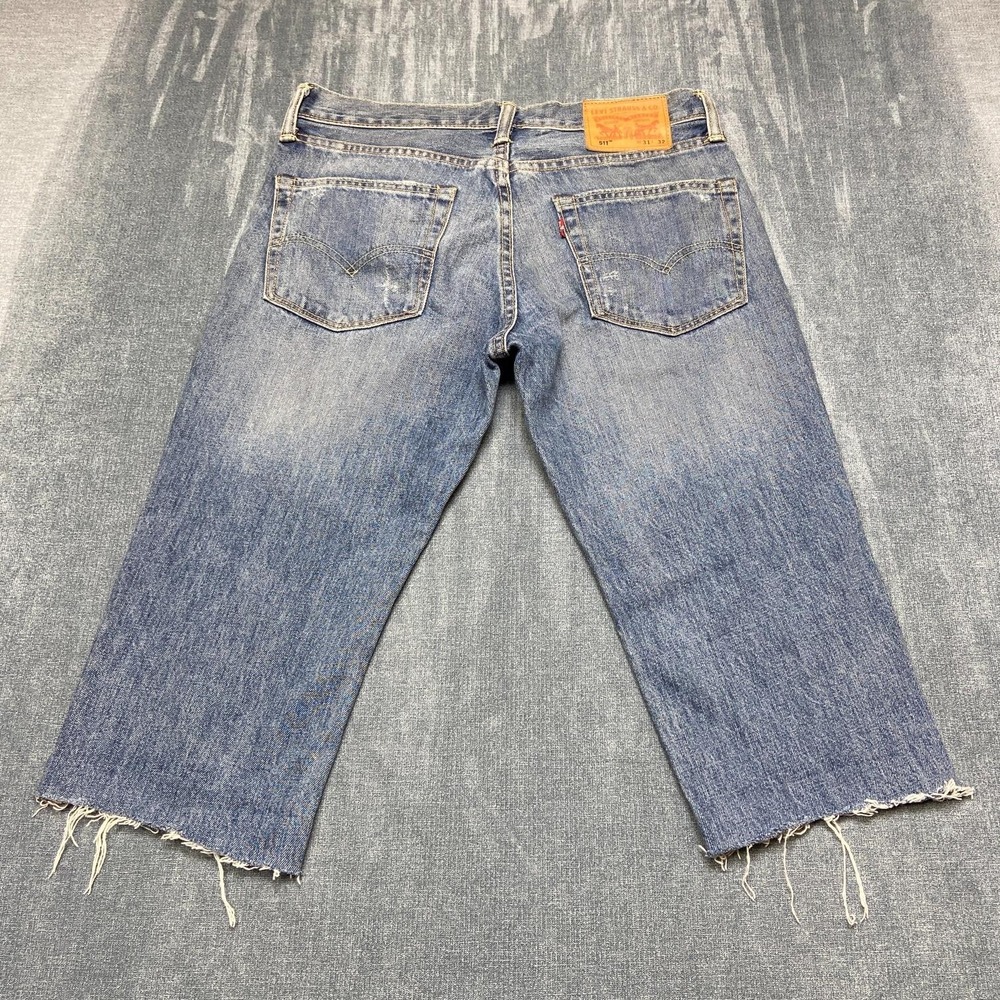 Levi's 511 Jeans Men 31x32 Blue Denim Distressed Frayed Hem Relaxed Straight Leg